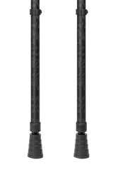 Bottom of black camo designed pair of crutches showing ferrules