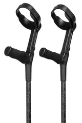 Black camo designed pair of crutches showing cuffs and moulded handles