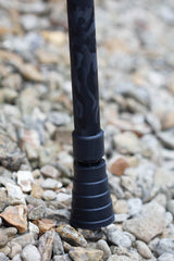 Black camo adjustable walking stick showing ferrule
