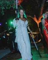 Bride at Wedding using Silver Glitter Crutches