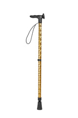 Gold chrome effect design on an adjustable walking stick
