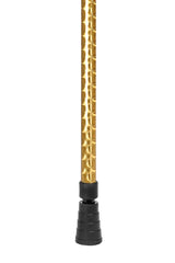 Gold chrome effect design on an adjustable walking stick showing ferrule on the bottom