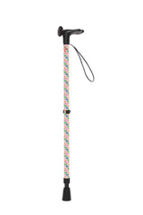 Colorful walking stick with floral pattern on a white background
