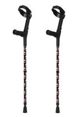 Pair of black crutches with skull and snake design