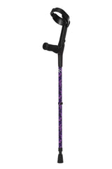 Purple walking cane with black handle on a white background