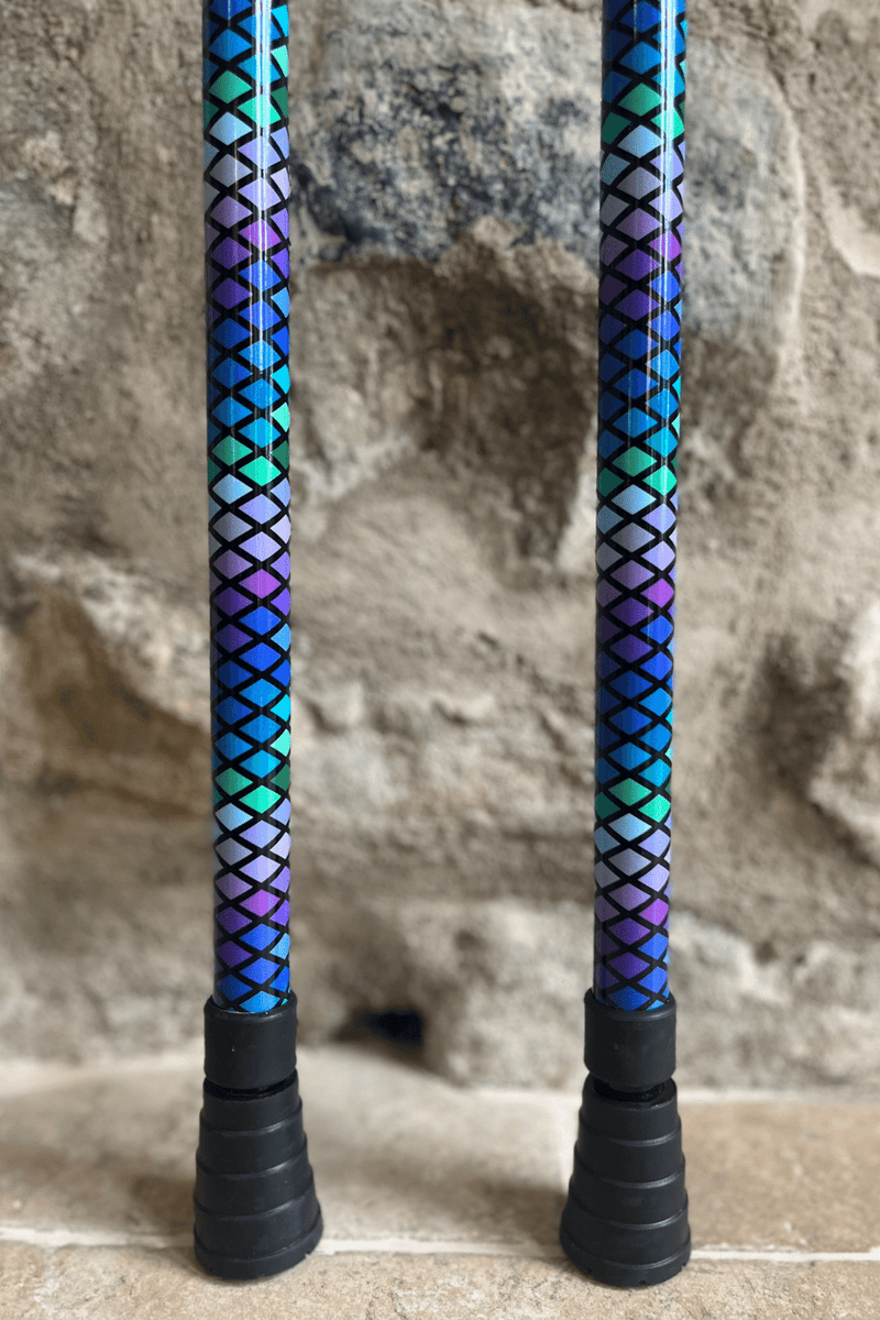 Bold, bright and colourful funky purple and blue Cool Crutches