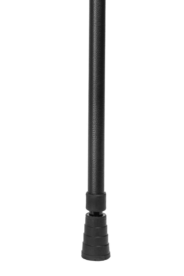 Bottom of black Leather Effect Walking Stick showing ferrule
