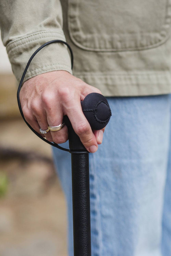 Black Leather Effect Walking Stick 