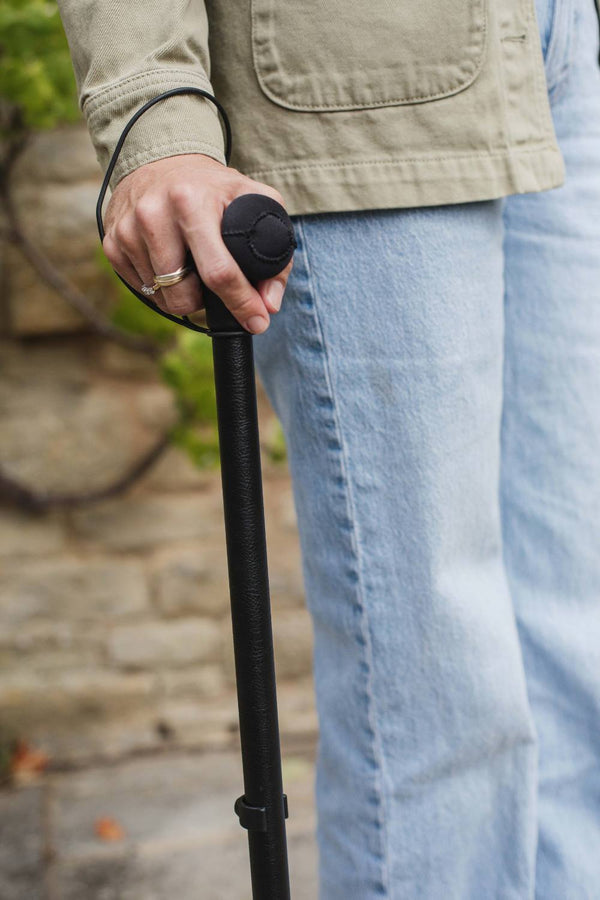 Black Leather Effect Walking Stick 
