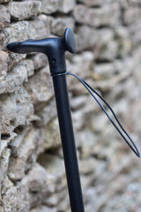 Black Leather Effect Walking Stick showing moulded handle with wrist strap