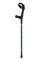 Black and green walking cane on a white background