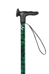 Green walking cane with green floral pattern on a white background