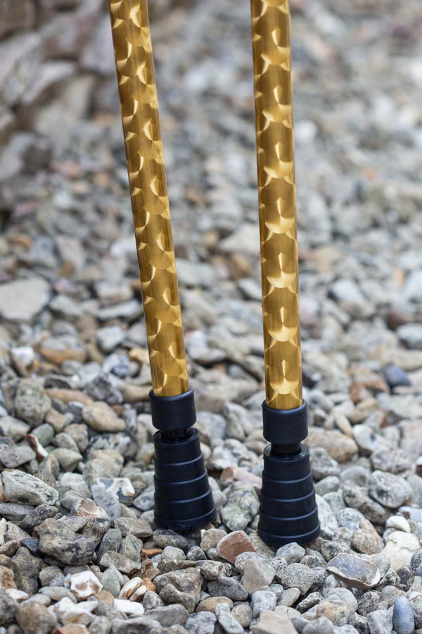 Bottom of Gold Chrome Effect Pair of Crutches showing Ferrules
