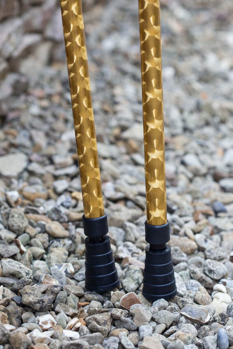 Bottom of Gold Chrome Effect Pair of Crutches showing Ferrules