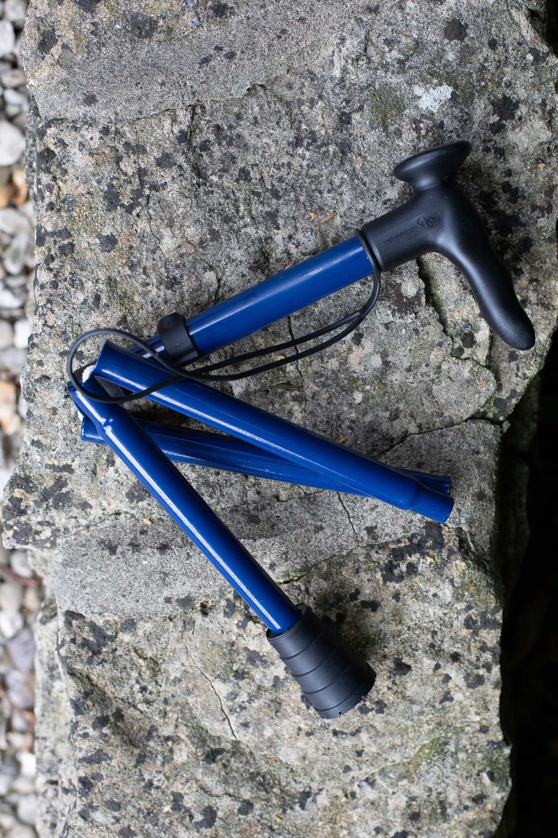 Navy Blue folding walking stick by cool crutches 