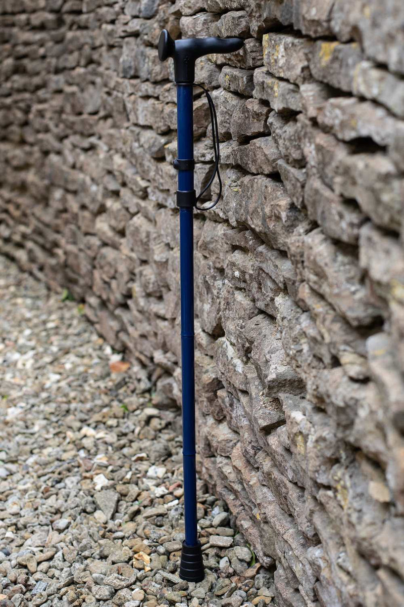 Navy Blue folding walking stick by cool crutches with ergonomic handle and supportive ferrule