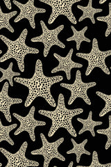 Pattern of starfish shapes in black and beige on a textured background